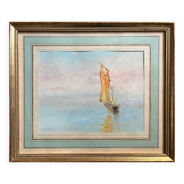 Tableau HSP ''Voilier par temps calme'' (éc. XX°) + cadre