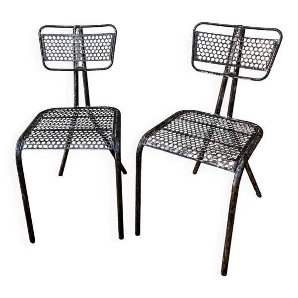 Paires de chaises en métal perforé par René Malaval