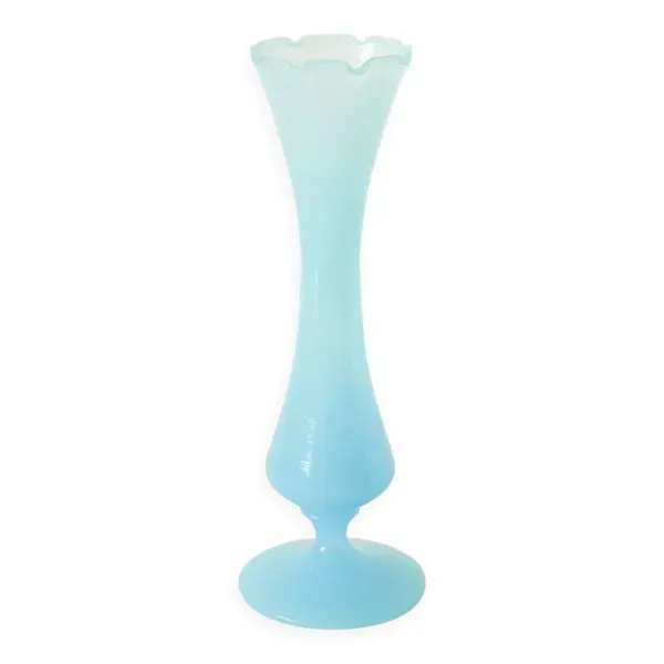 Vase en opaline dentelé, bleu, 1960