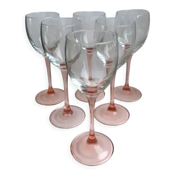 Lot de 6 verres à vin à pieds rose années 70