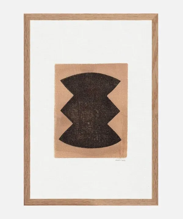 Peinture abstraite sur papier encadrée signée Eawy col. marron et noir