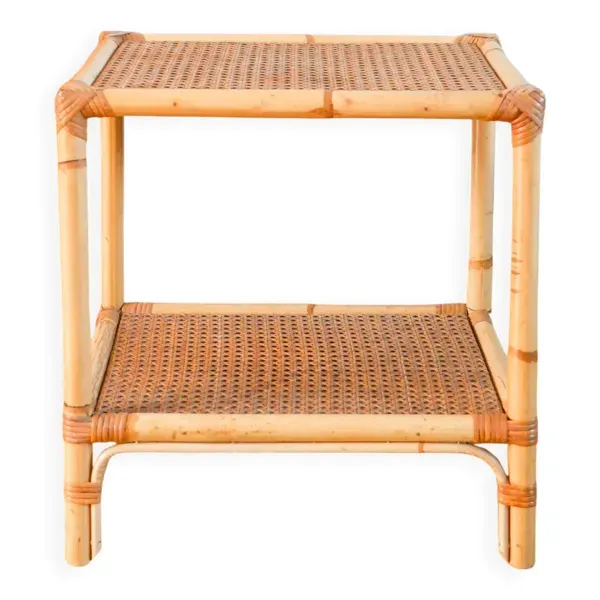 Table de chevet en rotin et cannage, 1960