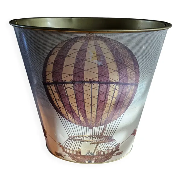 Corbeille à papier vintage Massilly France – décor montgolfières, années 60
