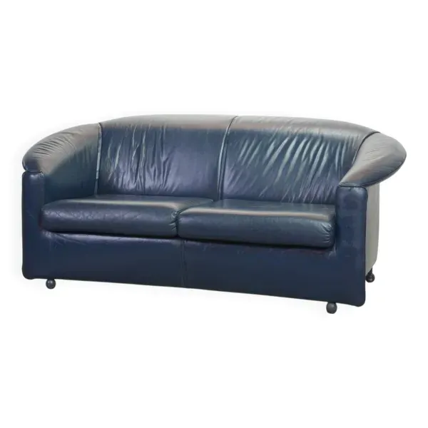 Canapé en cuir souple bleu pétrole Wittmann, modèle Aura, conçu par Paolo Piva