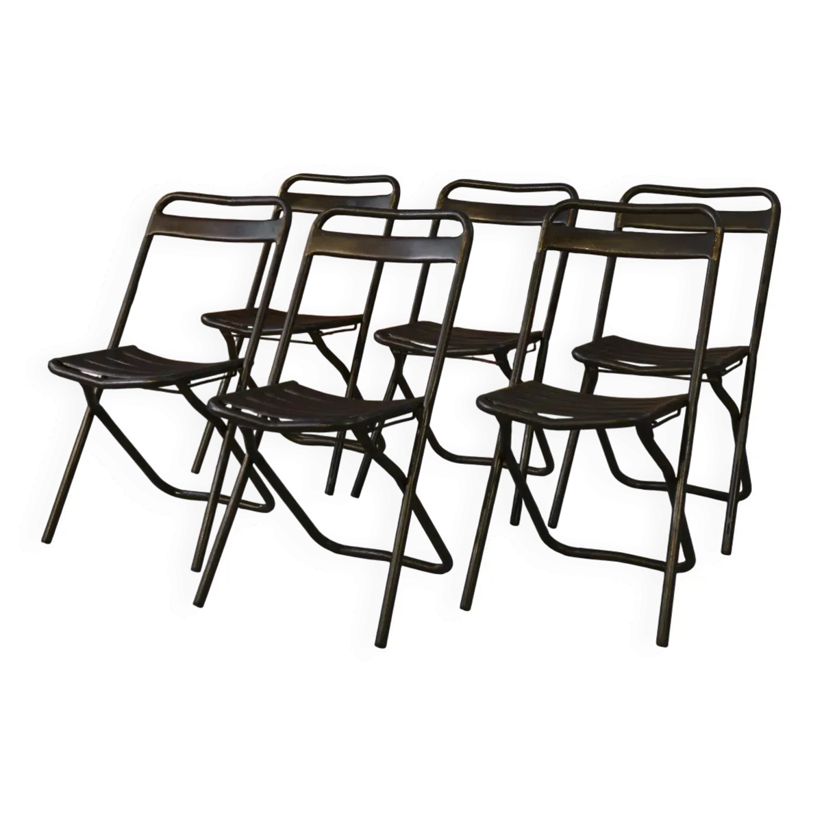 Lot de 6 Chaises pliantes industrielles assemblage par brasure 1950