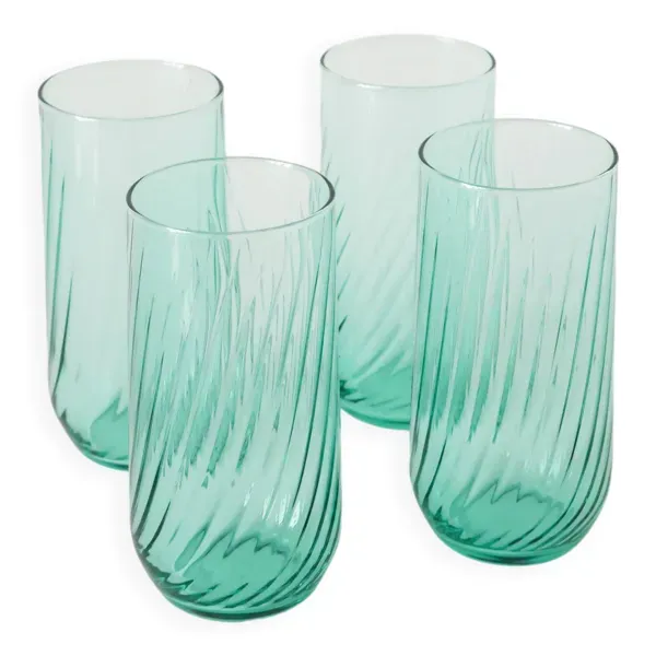 Lot de 4 verres à eau torsadés, Bleu Turquoise, 1970