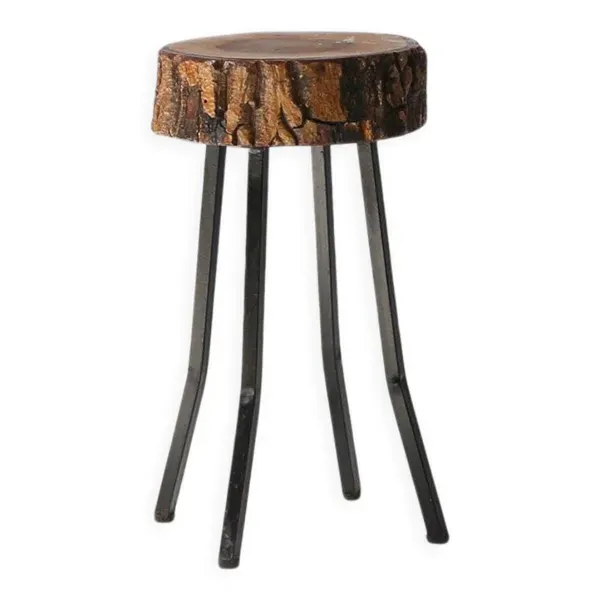 Tabouret rustique en tronc d'arbre, France années 1940