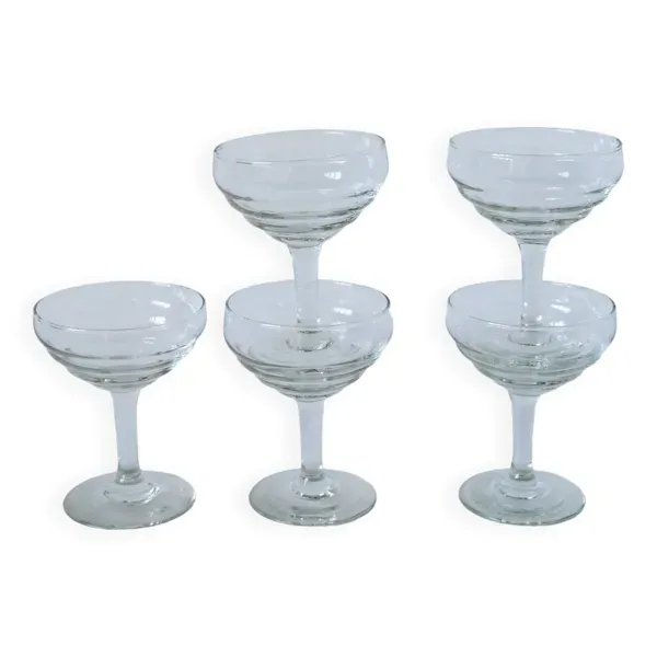 Ensemble de 5 coupes à champagne en verre moulé 1950
