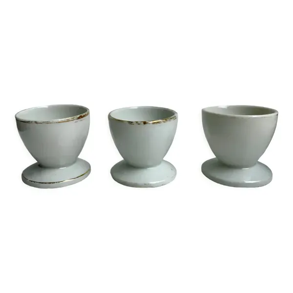 Trio de coquetiers blancs liseré doré années 50