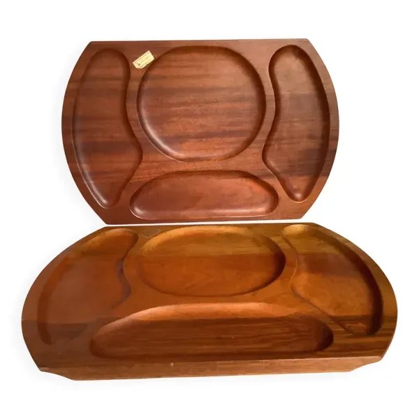 Paire de plateaux à compartiments apéritif repas en bois