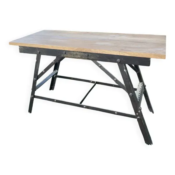 Console type industriel, plateau en chêne et structure métallique