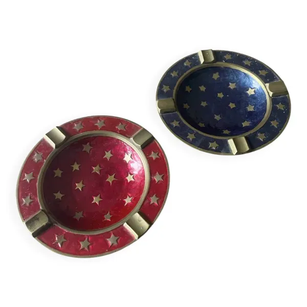 Paire de Vide-Poches Vintage – Laiton Massif & Émail Étoilé