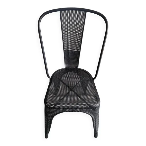 Chaise Tolix véritable, tôle perforée noire, état neuf