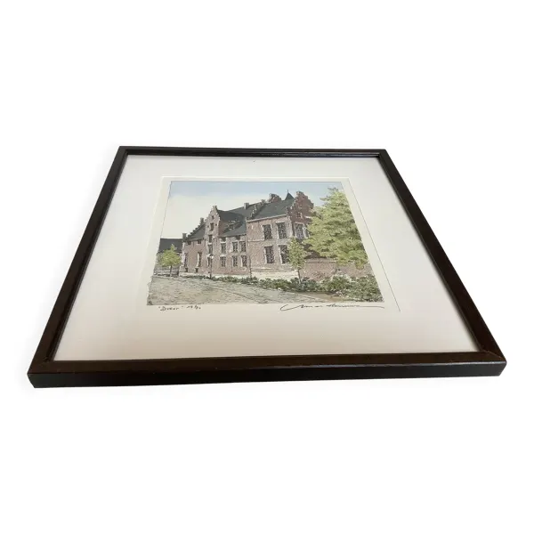 Tableau lithographie maisons typiques signée et numérotée