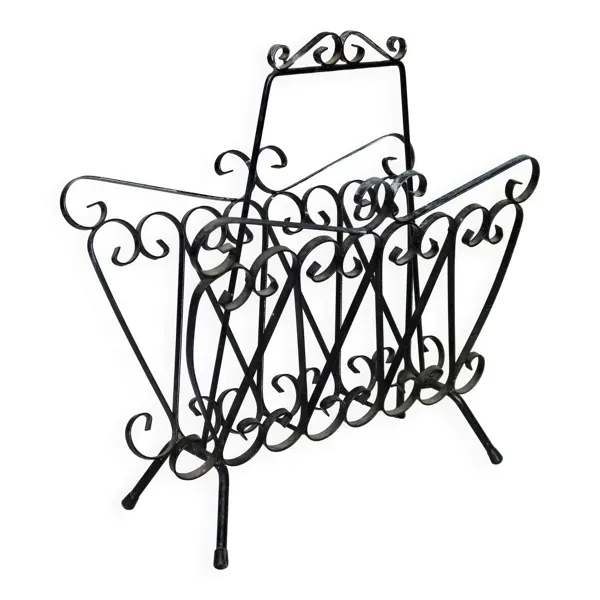 Porte-revues vintage en métal noir à volutes