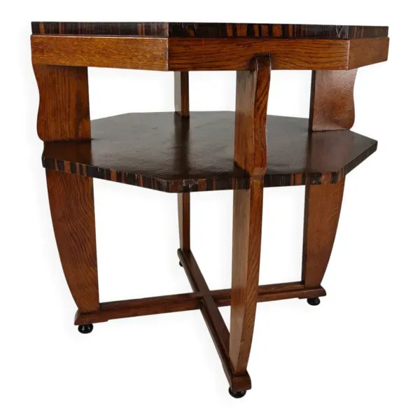 Table basse Amsterdam School – chêne avec incrustation en placage, vers 1920