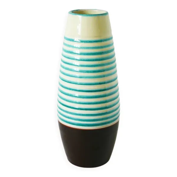 Vase en céramique, bleu et marron, Keralit, Tchécoslovaquie, 1960