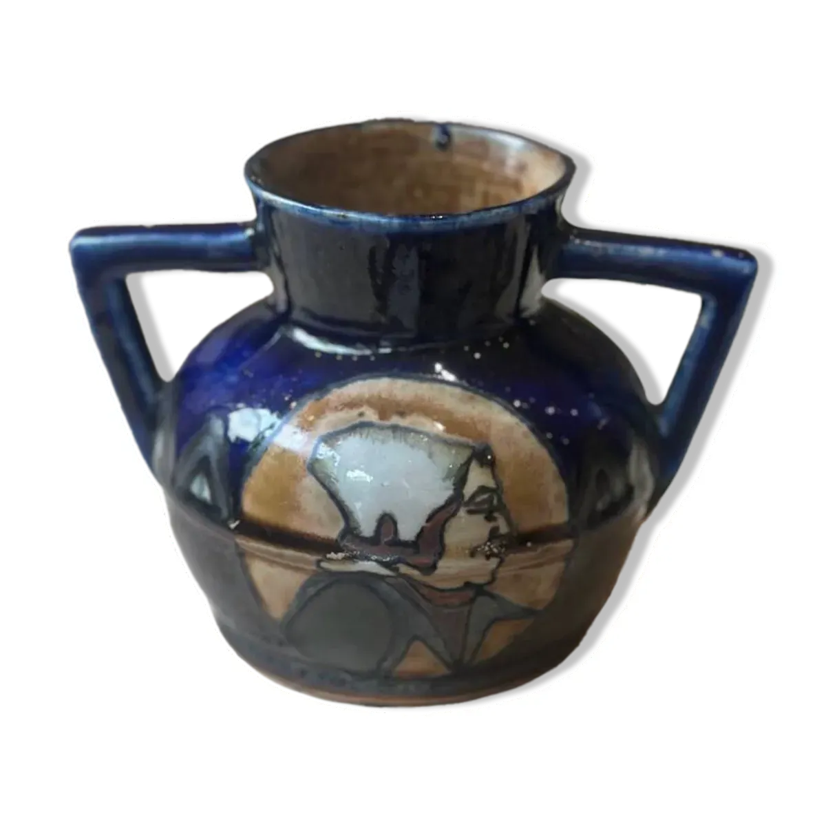 Vase céramique bleu grès émaillé Odetta Faïencerie HB Quimper Bretagne art