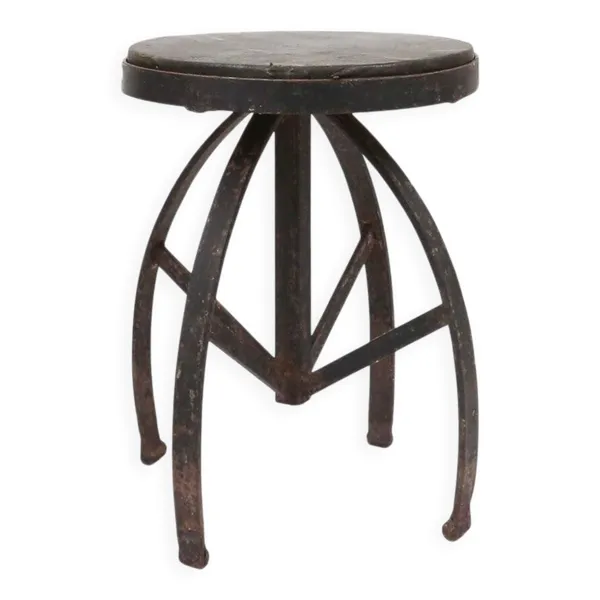 Tabouret en métal noir industriel avec cadre, France années 1920