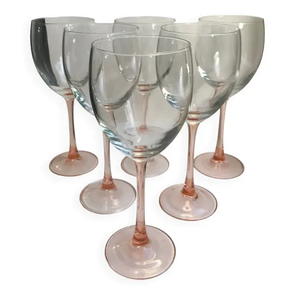 lot de 6 grands verres à vin à pieds rose Fabriqués en France années 1970