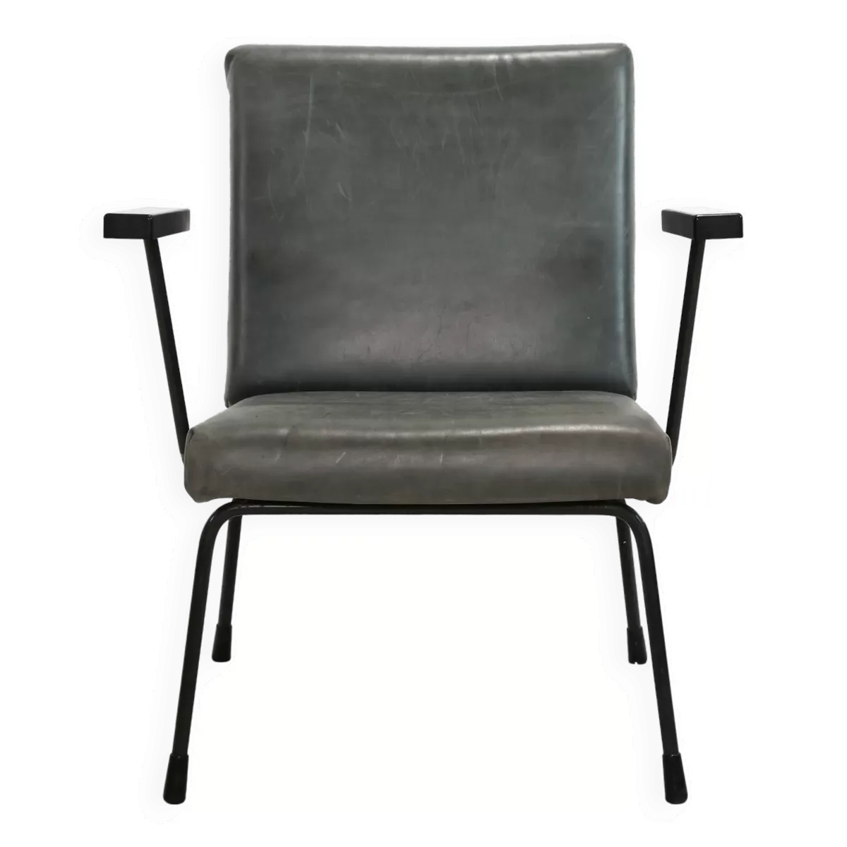 Fauteuil moderniste néerlandais Gispen 1401 de Wim Rietveld en cuir vert