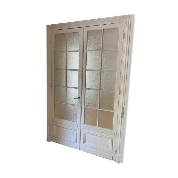 Double porte haussmannienne vitrée en bois avec verre cathédrale - 245 cm