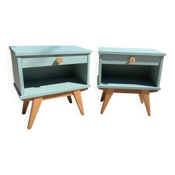 Paire de chevets vintage pieds compas/ vert