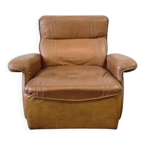 Fauteuil vintage en cuir cognac / fauteuil une place / fauteuil