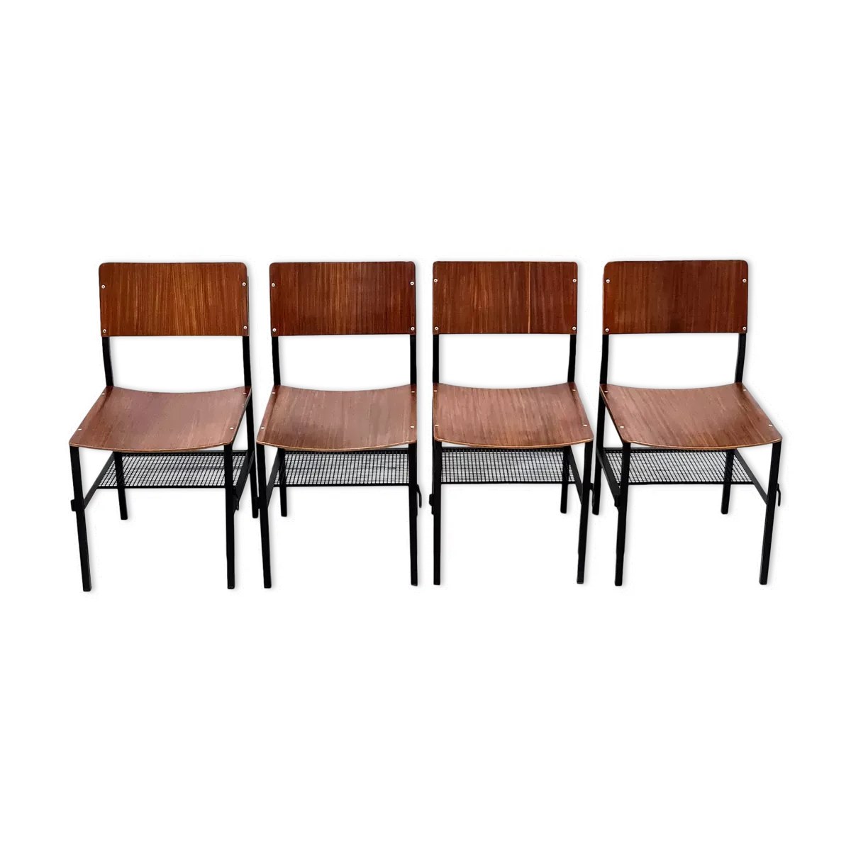 Ensemble de 4 chaises industrielles, Pays-Bas années 1970