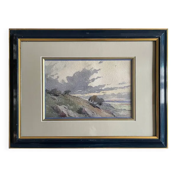 Tableau Aquarelle ''Paysage sauvage'' éc. XX° + cadre