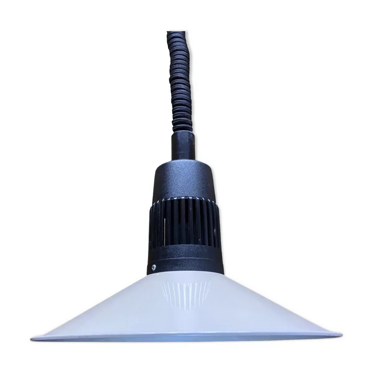 Suspension rétro danoise design des années 70 avec suspension de couleur crème blanche avec système rolly réglable   Industriel