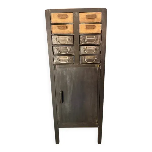 Meuble industriel fer et bois à tiroirs