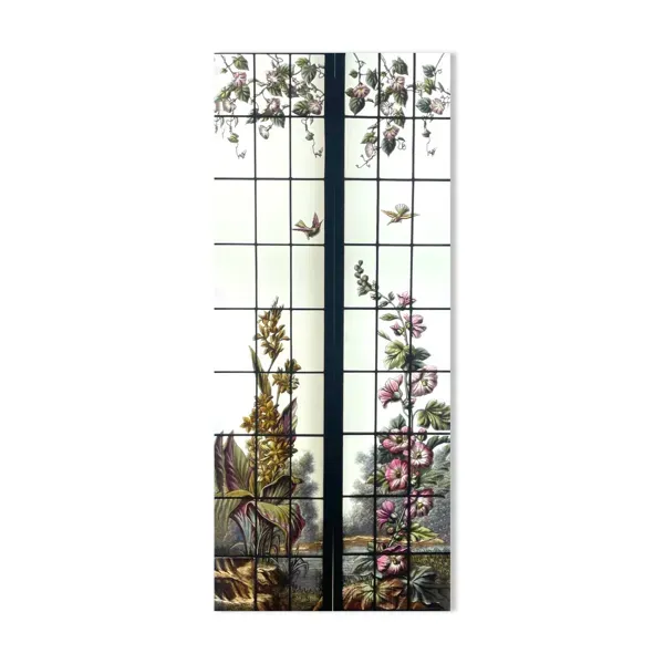 Paire de vitraux Roses trémières