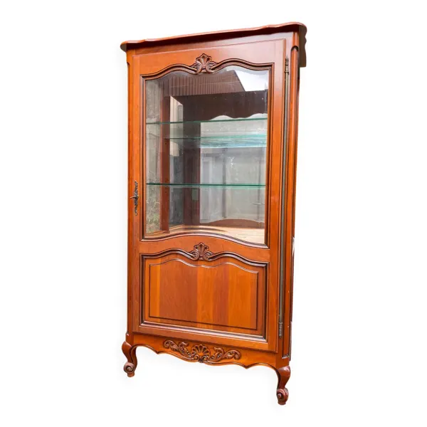 Vitrine argentier style Louis XV en merisier fond miroir & étagères Verre 9