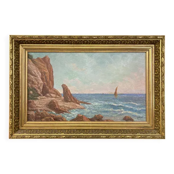 École Française du XXe siècle, Marine méditerranéenne, huile sur toile