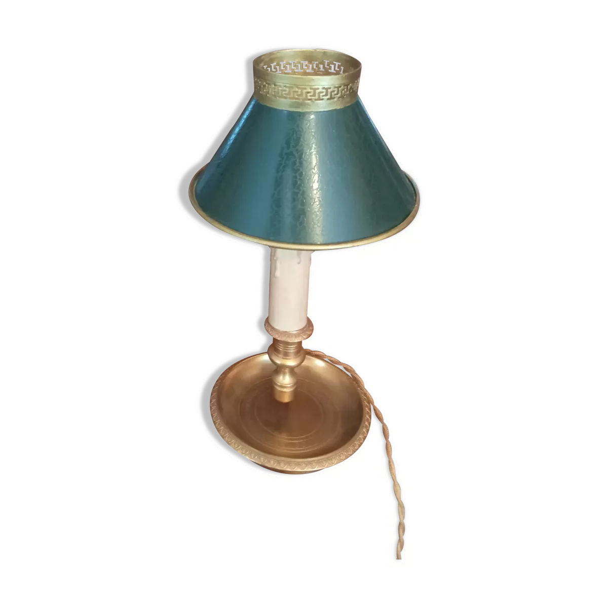 Lampe Bouillotte 1 bras de lumière bronze abat jour tôle style empire