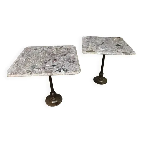 Paire De Tables De Bistrot Piètement Fonte Dessus Marbre