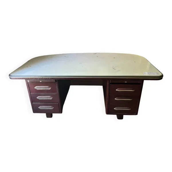 Grand bureau industriel vintage – métal bordeaux
