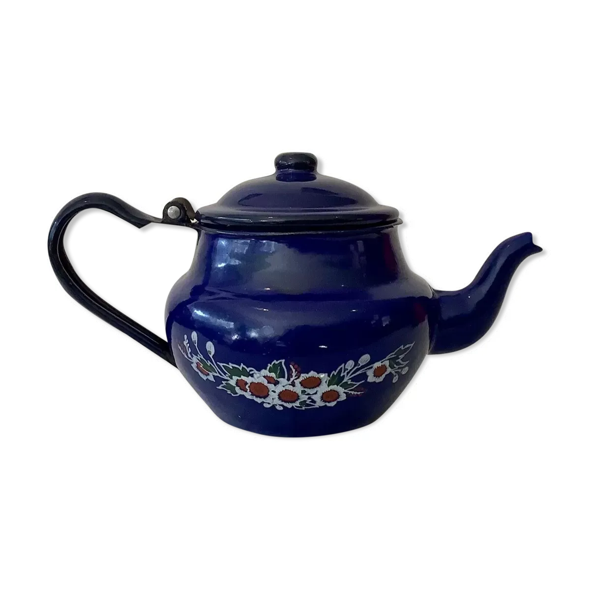 Théière vintage 1950 en tôle émaillée