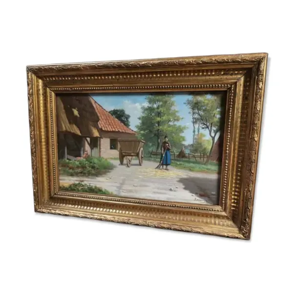 Tableau ancien peinture huile école francaise de Barbizon cadre bois