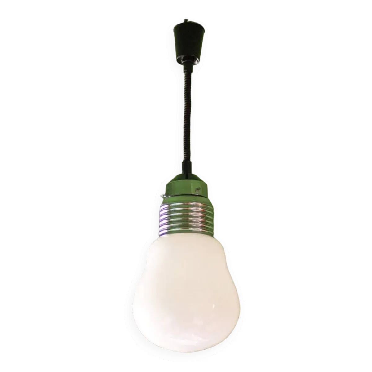 Suspension vintage,ancien luminaire,opaline forme ampoule,ampoule géante, système à poulie,déco loft