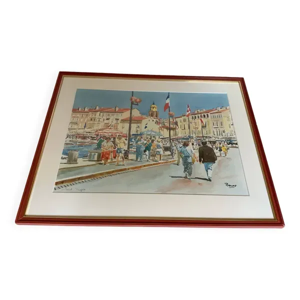 Cadre port de saint tropez aquarelle