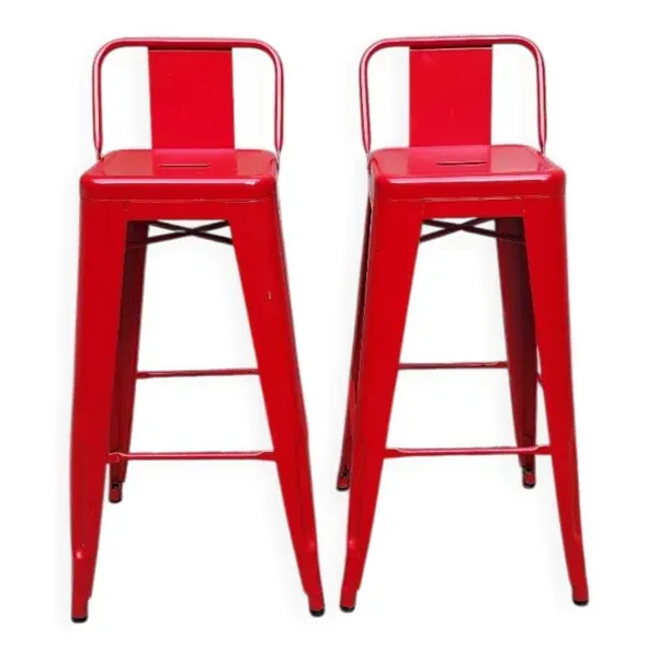 Paire de tabouret de bar Tolix rouge