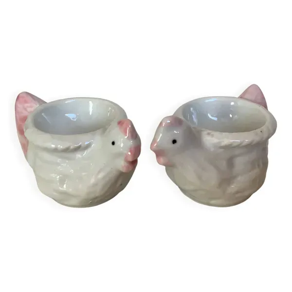 Paire de coquetiers poules