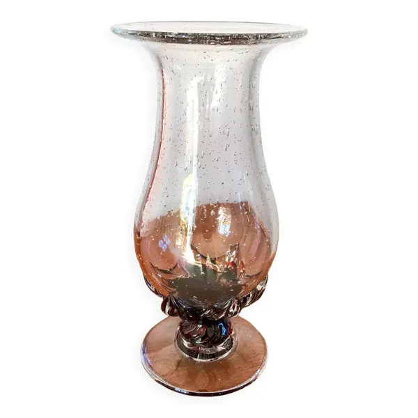 grand vase en verre bullé et pied travaillé style Biot années 70
