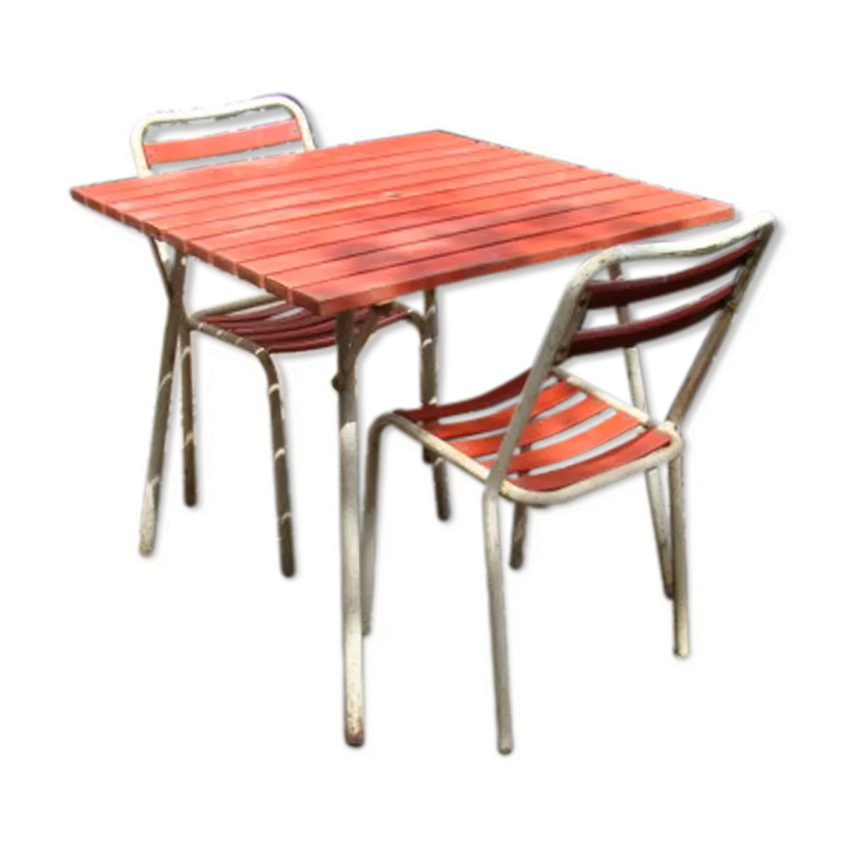 Table de jardin et deux chaises toile vintage 50/60