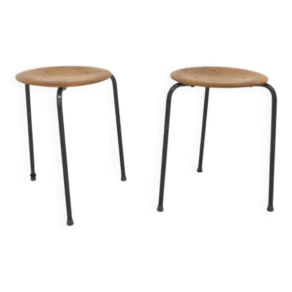 Set de 2 tabourets en teck et métal, Suède, 1960