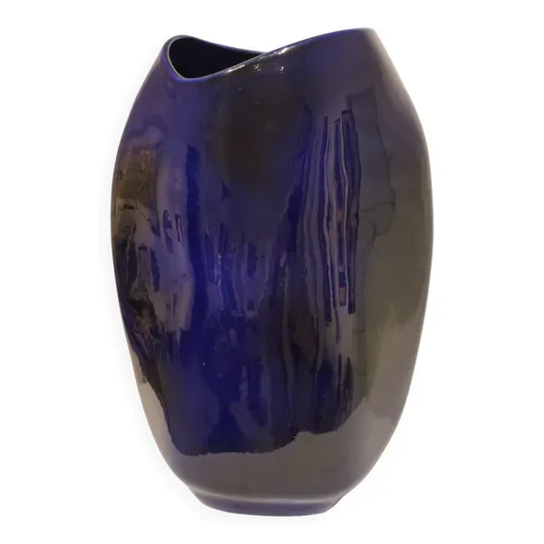 Important vase bleu en céramique émaillée signé de Max Idlasflag