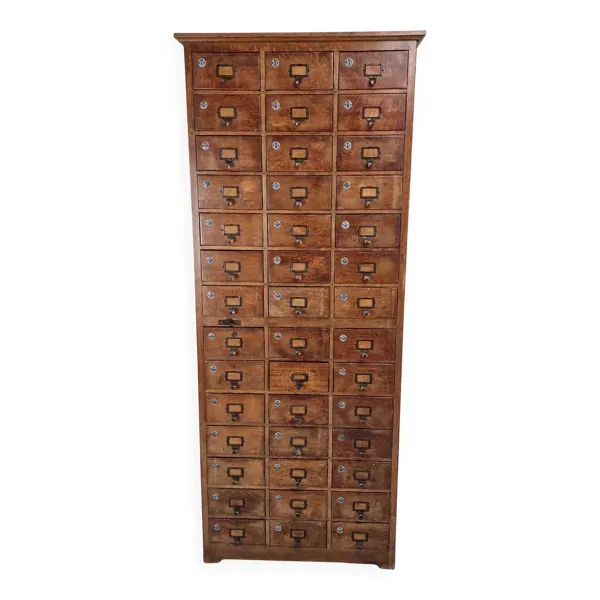 Armoire d'apothicaire ou d'archives industrielle hollandaise en chêne, vers 1900