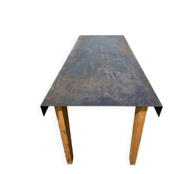 Grande table industrielle années 50 acier et bois 200cm